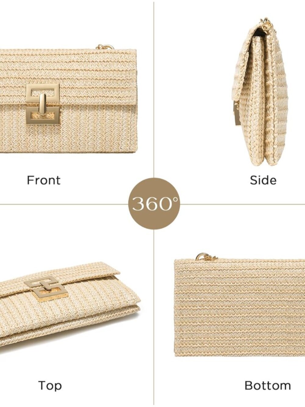 CHUNLI Straw Purse Woven Beach Bag Summer Clutch Purse Boho Crossbody Bags for W - Picture 4 of 6